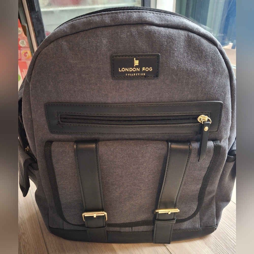 NWT London Fog Grey backpack denim and leather